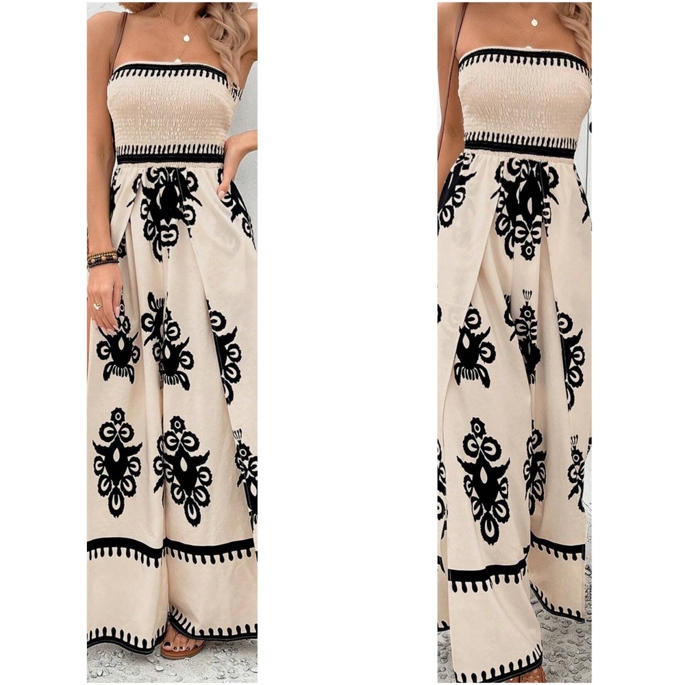 Boho Shirred Bodice Wide Leg Jumpsuit - Picture 7 of 14